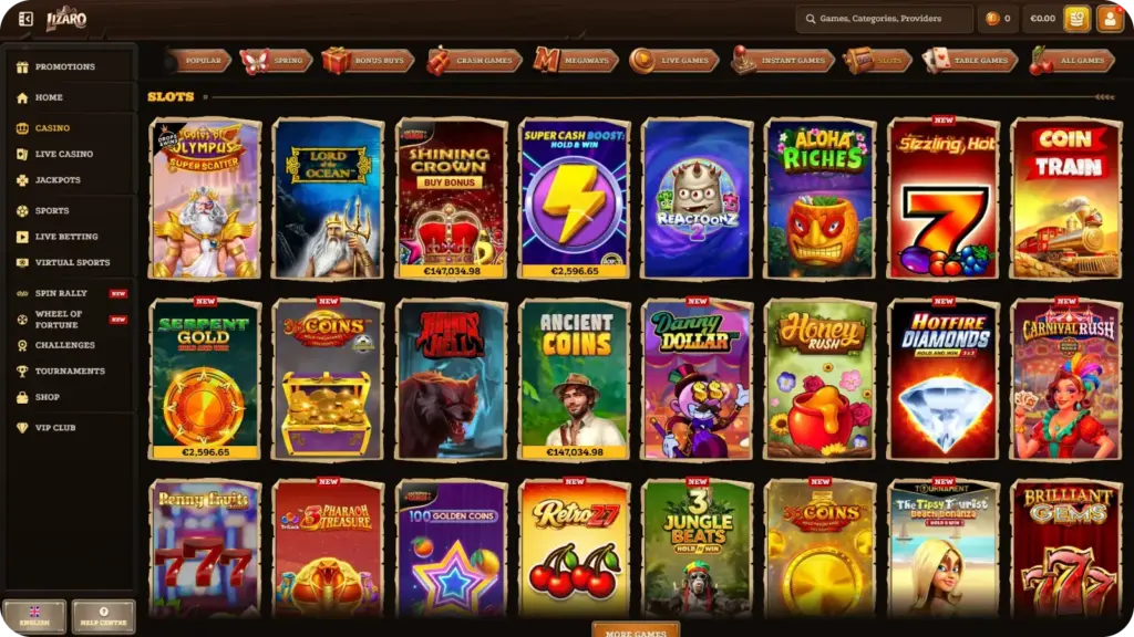 Popular slots at Lizaro Casino